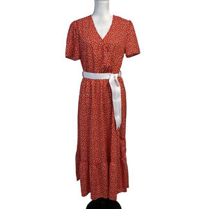 Pretty Garden Dress size Medium Red White Floral Long Garden Party Church Modest
